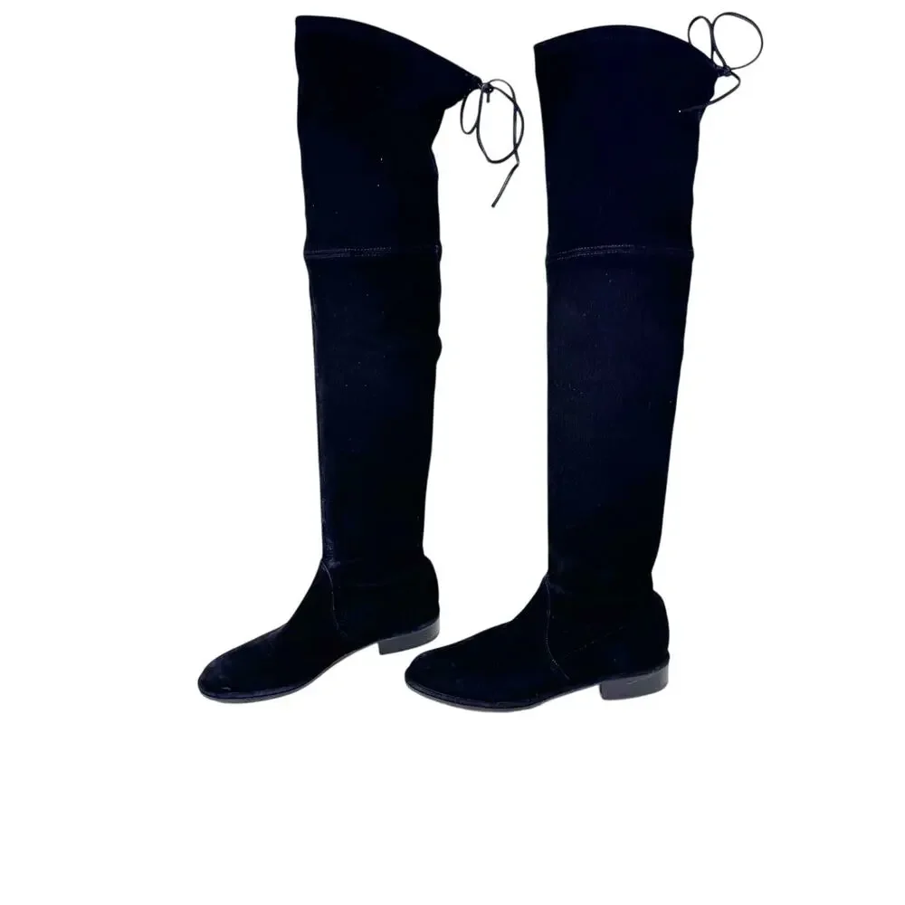Stuart Weitzman Lowland Over the Knee Boots Black Suede Size 4